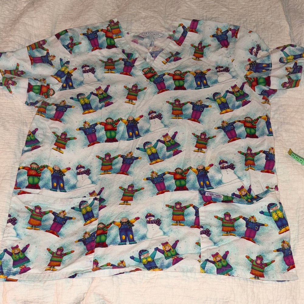 Cherokee Winter Fun Scrub Top